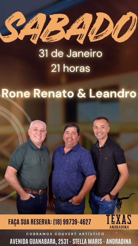 Evento texas-andradina---sabado---3101---21h---rone-renato--leandro