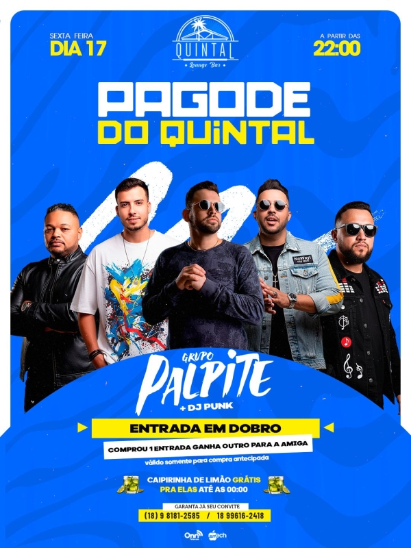 Evento quintal-lounge-bar---sexta---1704---22h---grupo-palpite--dj-punk