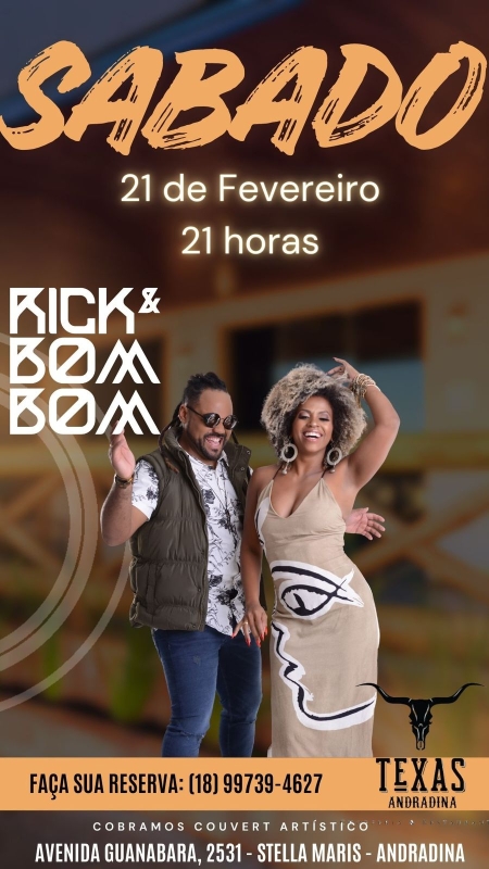 Evento texas-andradina---sabado---2102---21h---rick--bom-bom