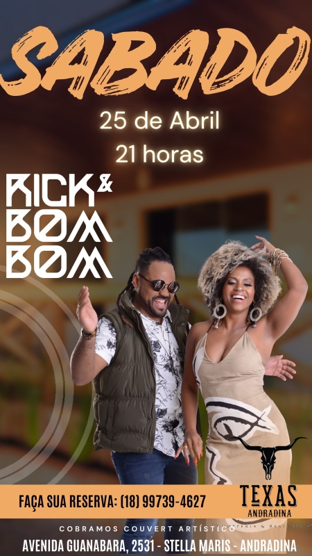 Evento texas-andradina---sabado---2504---21h---rick--bom-bom